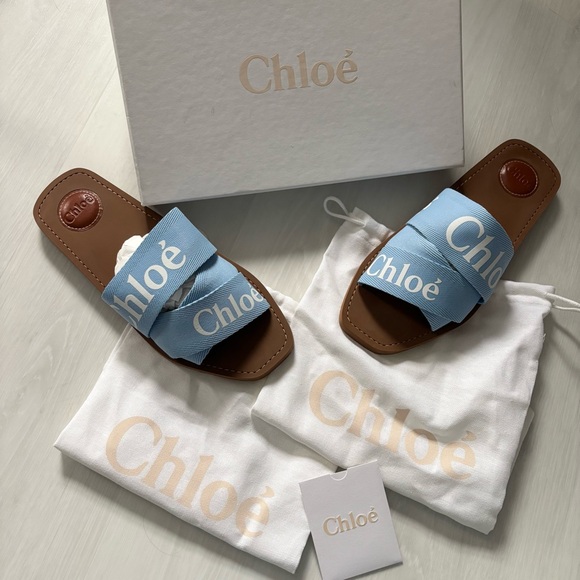 Chloe Shoes - Chloe Blue Logo Slide Sandals